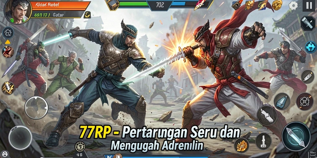 Tampilan gameplay dinamis dan karakter bertarung yang bertenaga.