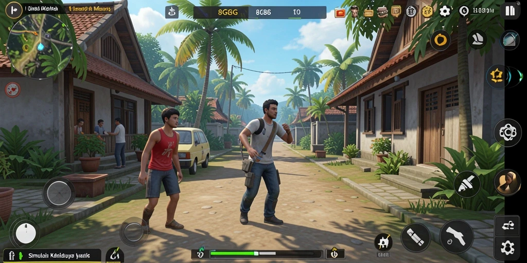 Tangkapan layar gameplay <strong>8G8G</strong> yang menunjukkan interaksi karakter dalam simulasi kehidupan.