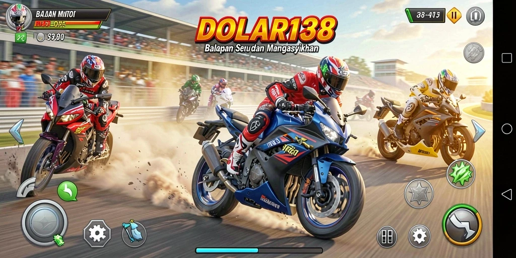 Screenshot gameplay DOLAR138 menampilkan balapan motor yang intens dan menarik.