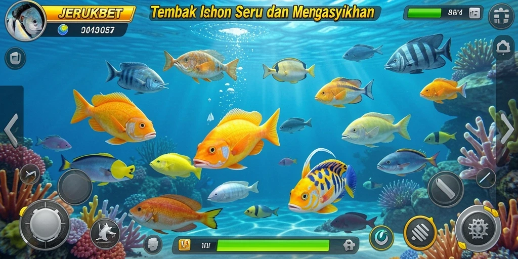 Gameplay seru JERUKBET menembak ikan di lautan.