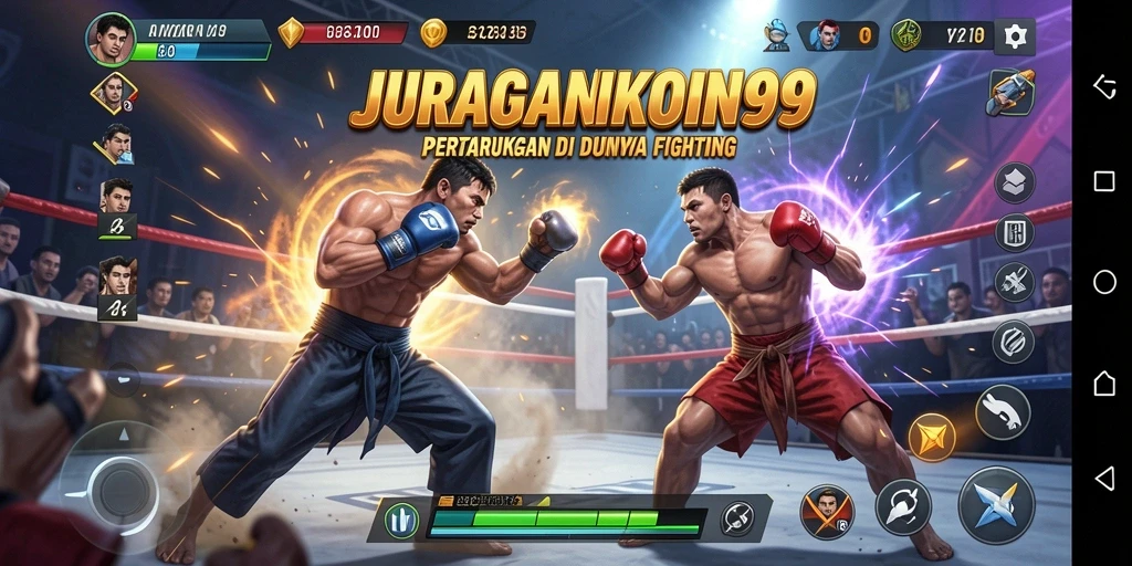 Tangkapan layar JURAGANKOIN99 menampilkan aksi pertarungan yang intens dan karakter-karakter yang dinamis.