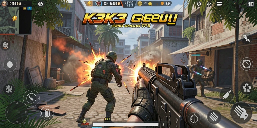 Screenshot gameplay K3K3 dengan aksi tembak-menembak yang seru.