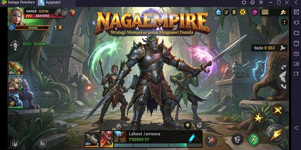 Tangkapan layar gameplay NAGAEMPIRE dengan pertempuran strategi yang menarik.