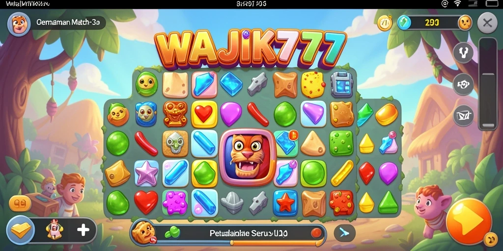 Screenshot gameplay WAJIK777 menampilkan kombinasi warna-warni dalam permainan Match-3.